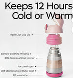 Babycare Insulated Water Bottle for Kids, 15oz Stainless Steel Toddler Water Bottle with Straw, Pink