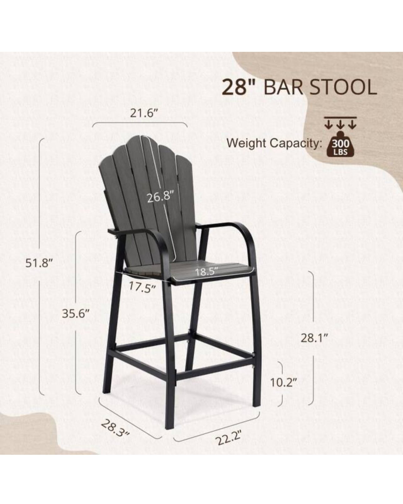 Balcony Tall Adirondack Chair with Aluminum Frame, Poly Bar Height Adirondack Chairs, Weather Resistant High Chairs for Deck, Porch, Black