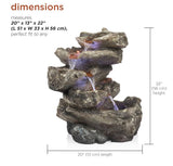 Indoor/Outdoor Floor Rock Waterfall Fountain with LED Lights, 5-Tiered Rainforest Fountain 22", Brown