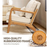 Mid Century Accent Chair Upholstered Reading Armchair with Wood Frame Beige