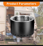 20.87” Smokeless Outdoor Fire Pit 304 Stainless Steel Double Wall Wood Burning Firepit