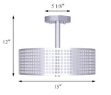 15” Chrome Semi Flush Mount Ceiling Light 3-Light Drum Fixture Modern