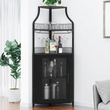 Corner Bar Cabinet with Glass Holder, Industrial Wine Cabinet with Adjustble Shelf, 5-Tiers Liquor Cabinet Bar Cabinet for Home, Corner Display Cabinet for Small Space