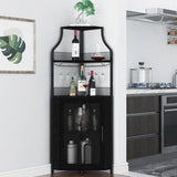 Corner Bar Cabinet with Glass Holder, Industrial Wine Cabinet with Adjustble Shelf, 5-Tiers Liquor Cabinet Bar Cabinet for Home, Corner Display Cabinet for Small Space