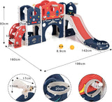 9 in 1 Children's Slide, Indoor & Outdoor Play Set, with Stairs, Storage Room, Tunnel, Telescopes, Multifunctional Rod, Application Age 1-4, Blue