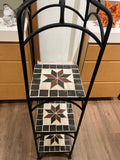 Metal 3-tiered corner shelf with mosaic tile shelves