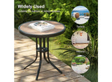 17” Round Wood-Look Patio Side Table Indoor Outdoor Accent Table