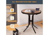17” Round Wood-Look Patio Side Table Indoor Outdoor Accent Table