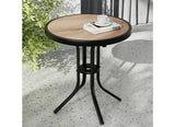 17” Round Wood-Look Patio Side Table Indoor Outdoor Accent Table