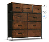 9 Drawer Rustic Fabric Dresser Storage Organizer Bedroom Chest Cabinet Stan