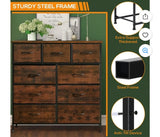 9 Drawer Rustic Fabric Dresser Storage Organizer Bedroom Chest Cabinet Stan