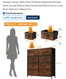 9 Drawer Rustic Fabric Dresser Storage Organizer Bedroom Chest Cabinet Stan