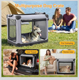 42” Foldable Soft-Sided Dog Travel Crate 3-Door Portable Pet Kennel with Mesh Windows, Gray