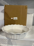 Porcelain Deep Fluted Pie Dish for Baking - 9 inch Porcelain Pie Plate for Apple, Quiche, Pot Pies, Tart - Vertical Line - White