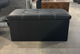 Black Faux Leather Storage Ottoman Bench Tufted Foldable Chest