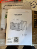 46” Wooden Outdoor Dog House with Run, Raised Floor, Asphalt Roof, Large Kennel, Gray & Black