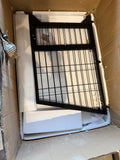 46” Wooden Outdoor Dog House with Run, Raised Floor, Asphalt Roof, Large Kennel, Gray & Black