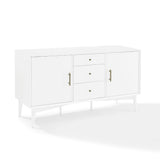 Crosley Landon 57″ Buffet or Media Console – Mid‑Century Modern Credenza with Tapered Legs, Poplar Wood Adjustable Shelves & Full‑Extension Drawers