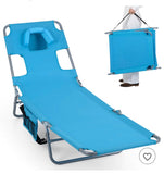 Foldable Patio Tanning Lounge Chair with Adjustable Backrest Turquoise