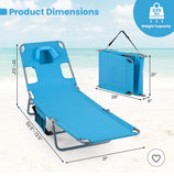 Foldable Patio Tanning Lounge Chair with Adjustable Backrest Turquoise