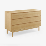 Mid-Century Modern Bamboo Dresser – 6 Drawer Storage Cabinet, Natural Wood Chest with Tapered Legs, Bedroom Organizer