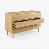 Mid-Century Modern Bamboo Dresser – 6 Drawer Storage Cabinet, Natural Wood Chest with Tapered Legs, Bedroom Organizer