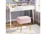 Pink Faux Fur Vanity Stool with Storage & Gold Metal Legs