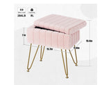 Pink Faux Fur Vanity Stool with Storage & Gold Metal Legs