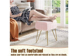 Pink Faux Fur Vanity Stool with Storage & Gold Metal Legs
