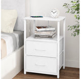 Charging Nightstand Side Table w/ USB Ports & Fabric Drawer White