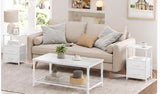 Charging Nightstand Side Table w/ USB Ports & Fabric Drawer White