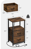 Charging Nightstand Side Table w/ USB Ports & Fabric Drawer Rustic