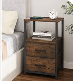 Charging Nightstand Side Table w/ USB Ports & Fabric Drawer Rustic