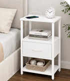 Charging Nightstand Side Table w/ USB Ports & Fabric Drawer White