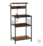 3-Tier Kitchen Baker’s Rack with Power Outlet & Storage Shelves,Rustic