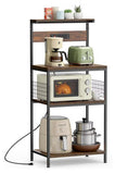 3-Tier Kitchen Baker’s Rack with Power Outlet & Storage Shelves,Rustic