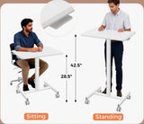 25.7in Rolling Bedside Table Adjustable Height Mobile Standing Desk White 28.5-42.5in H