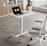 25.7in Rolling Bedside Table Adjustable Height Mobile Standing Desk White 28.5-42.5in H