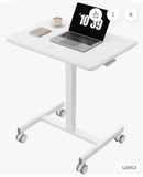 25.7in Rolling Bedside Table Adjustable Height Mobile Standing Desk White 28.5-42.5in H