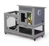 Large Two-Level Wooden Rabbit Hutch Chicken Coop with Enclosed House Run & Pull-Out Trays