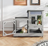 Large Two-Level Wooden Rabbit Hutch Chicken Coop with Enclosed House Run & Pull-Out Trays