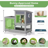 Large Two-Level Wooden Rabbit Hutch Chicken Coop with Enclosed House Run & Pull-Out Trays