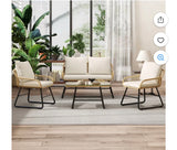 4-Piece Patio Conversation Set with Loveseat, 2 Chairs & Coffee Table