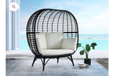 59”Outdoor Wicker Egg Chair Loveseat with Cushions Black & Cream Patio Lounge Sofa