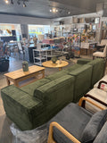 105” Green Corduroy Modular Sectional Sofa with Ottoman – Cloud Style Couch
