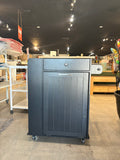 23”Rolling Kitchen Cart with Drawer & Cabinet Storage Trash Bin Black/Oak