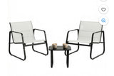 3-Piece Patio Bistro Set with 2 Chairs & Side Table – White/Black