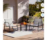 3-Piece Patio Bistro Set with 2 Chairs & Side Table – White/Black