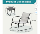 3-Piece Patio Bistro Set with 2 Chairs & Side Table – White/Black
