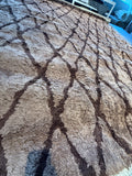 9x12 Modern Shag Area Rug – Light Brown & Dark Brown Geometric Pattern Carpet, Large Living Room Floor Decor